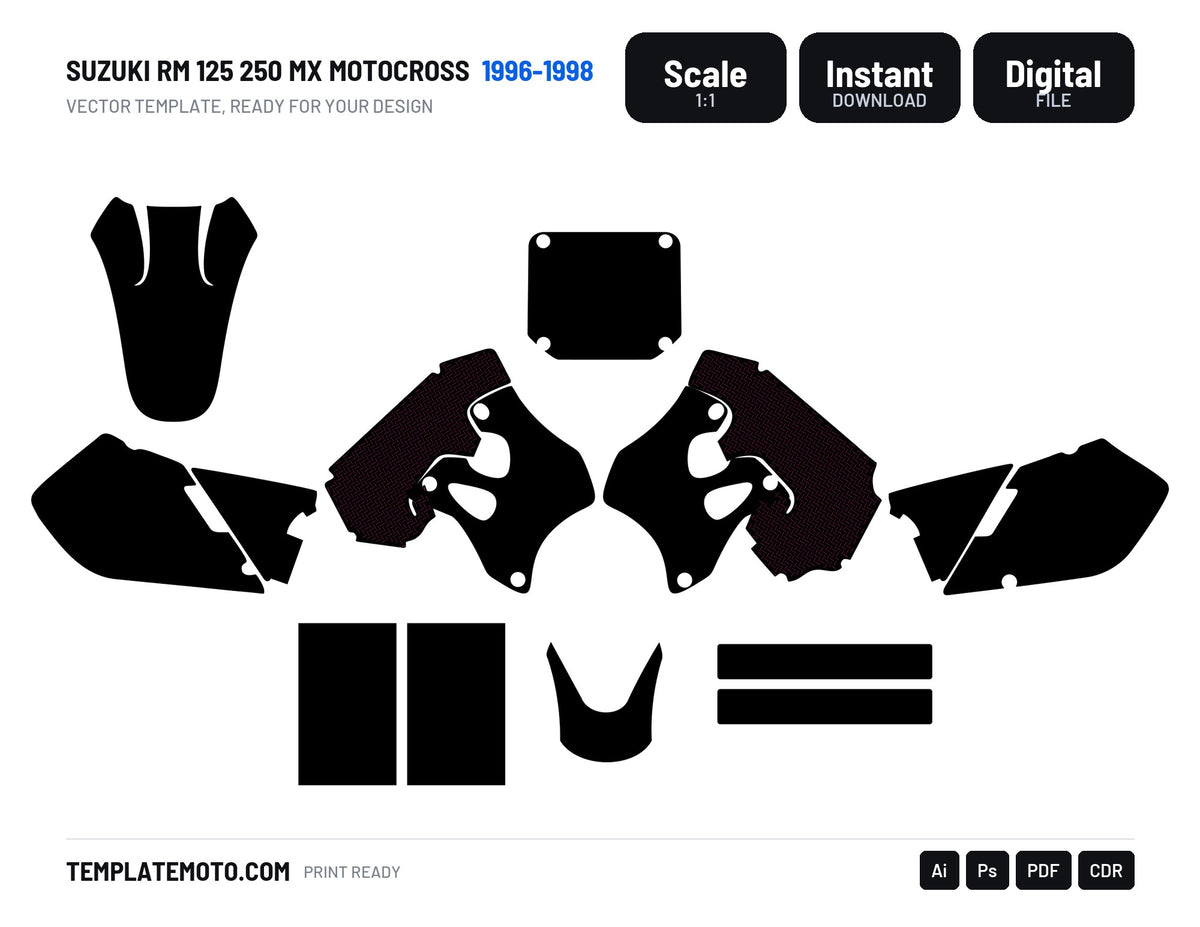 Suzuki RM 125 250 1996-1998 Graphics Template Vector, scale 1:1 vector file