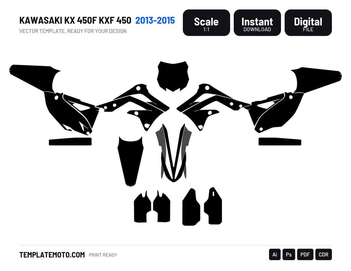 KAWASAKI KX 450F KXF 450 2013-2015 Graphics Template Vector, scale 1:1 vector file