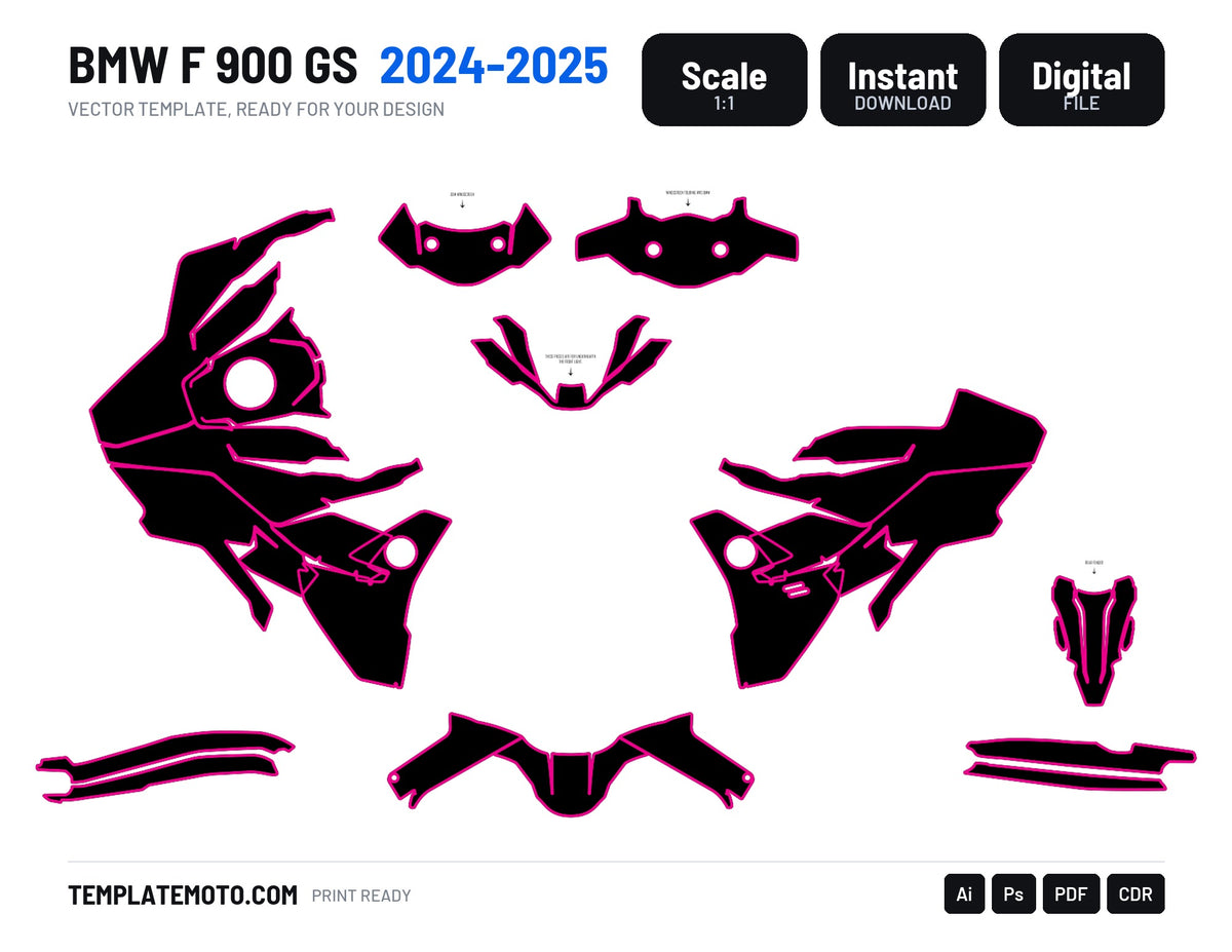 BMW F 900 GS 2024-2025 Graphics Template Vector, scale 1:1 vector file
