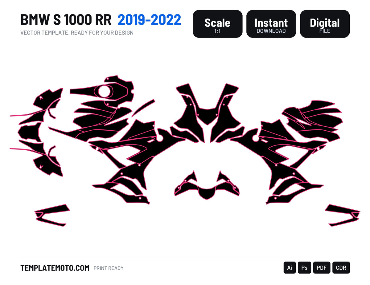 BMW S 1000 RR (2019-2022) Graphics Template Vector, scale 1:1 vector file
