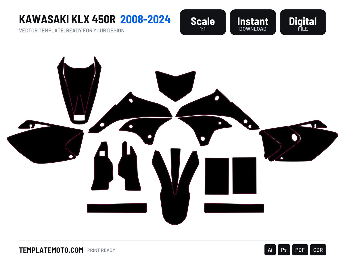 KAWASAKI KLX 450R 2008-2022 Graphics Template Vector, scale 1:1 vector file