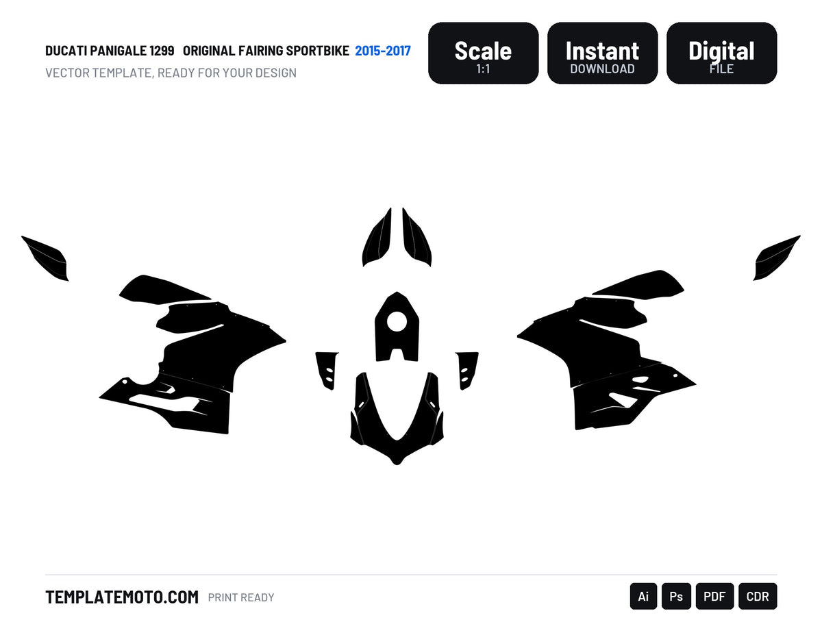 DUCATI PANIGALE 1299 2015-2017 ORIGINAL FAIRING Sportbike Template Vector, scale 1:1 vector file