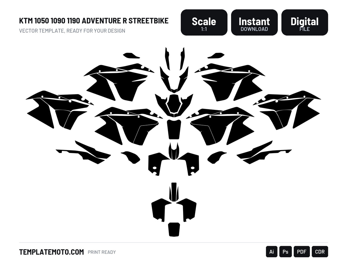 KTM 1050 1090 1190 ADVENTURE R Streetbike Graphics Template Vector, scale 1:1 vector file