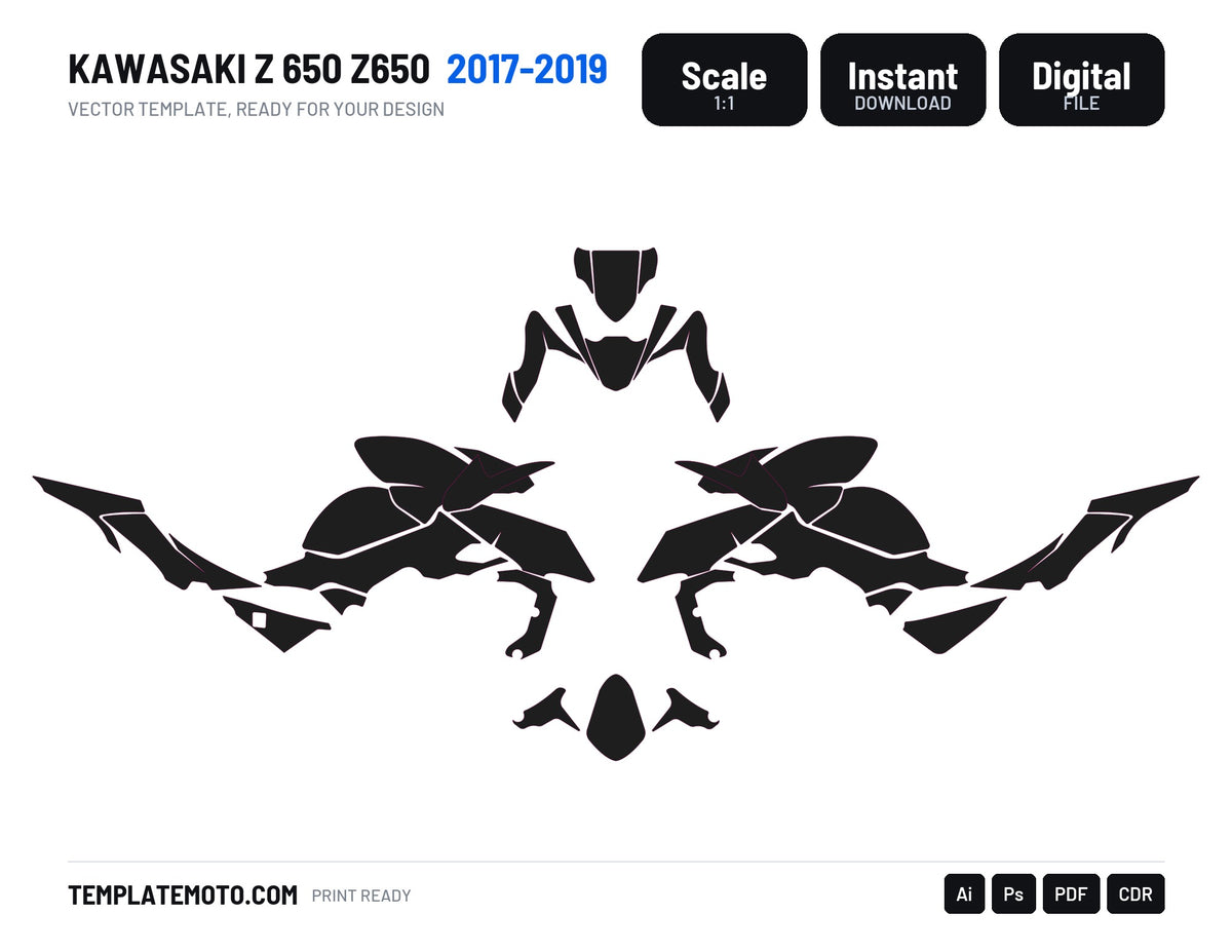 KAWASAKI Z 650 Z650 2017-2019 Graphics Template Vector, scale 1:1 vector file