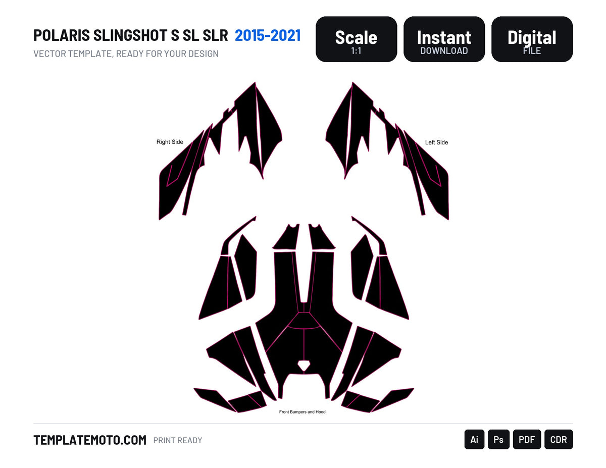 POLARIS SLINGSHOT S SL SLR 2015-2021 Graphics Template Vector, scale 1:1 vector file