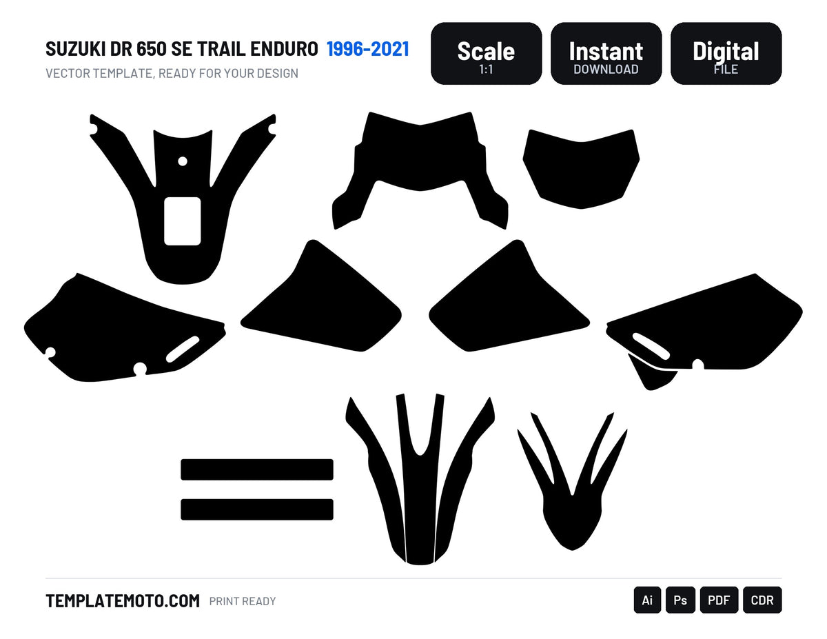 Suzuki DR 650 SE Trail Enduro 1996 2021 Graphics Template, scale 1:1 vector file