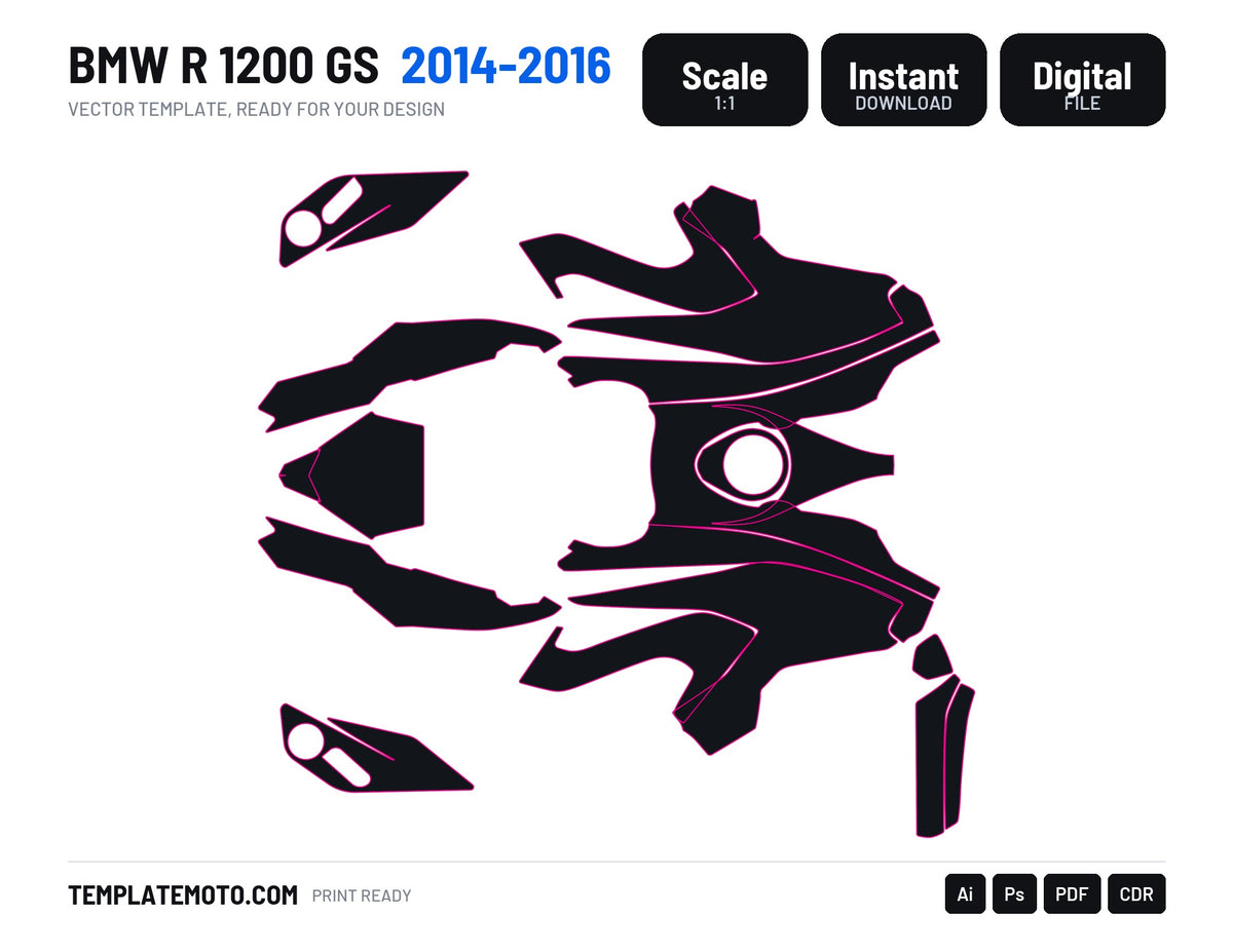 BMW R 1200 GS (2014-2016) Streetbike Graphics Template Vector, scale 1:1 vector file