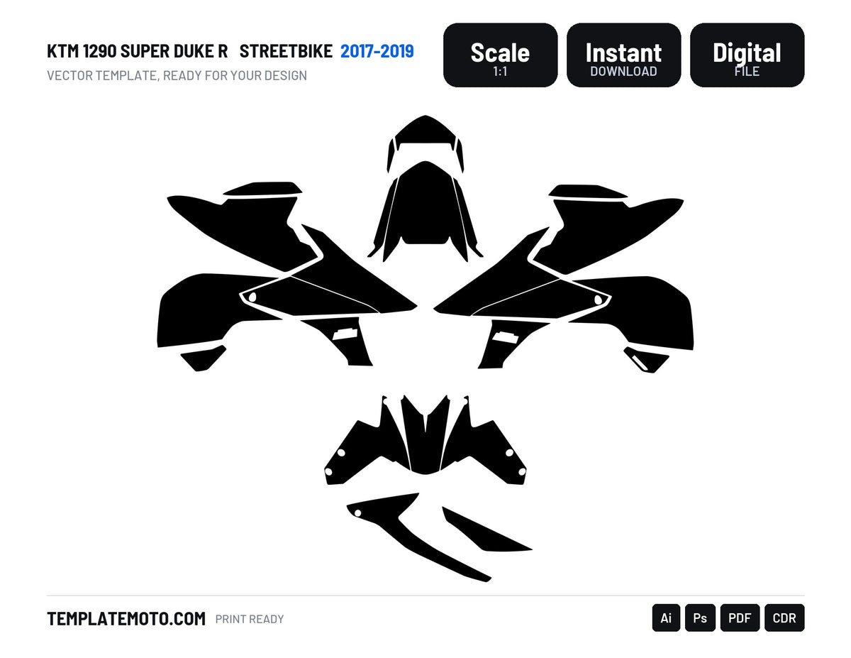 KTM 1290 SUPER DUKE R 2017-2019 Streetbike Graphics Template Vector, scale 1:1 vector file