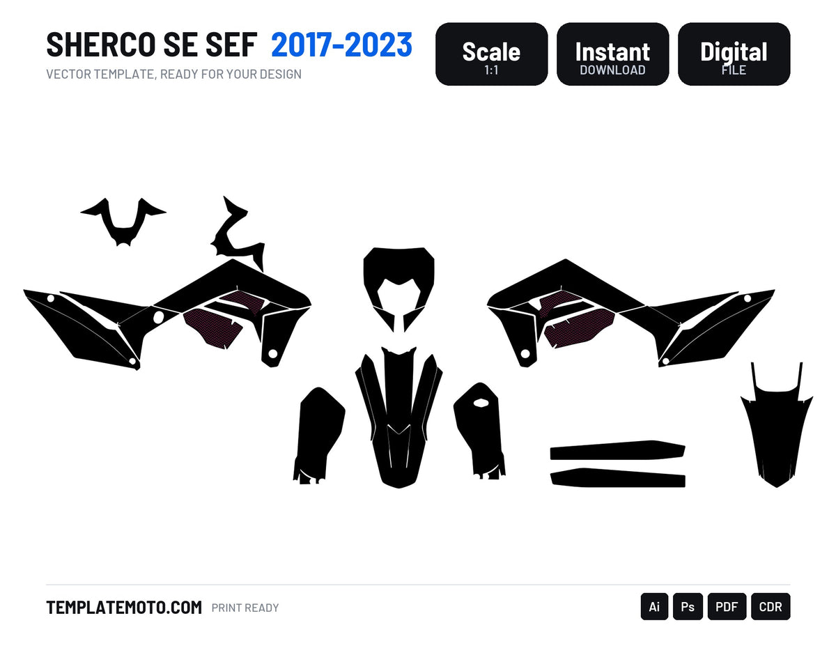 Sherco SE SEF Enduro 2017 2018 2019 2020 Graphics Template, scale 1:1 vector file