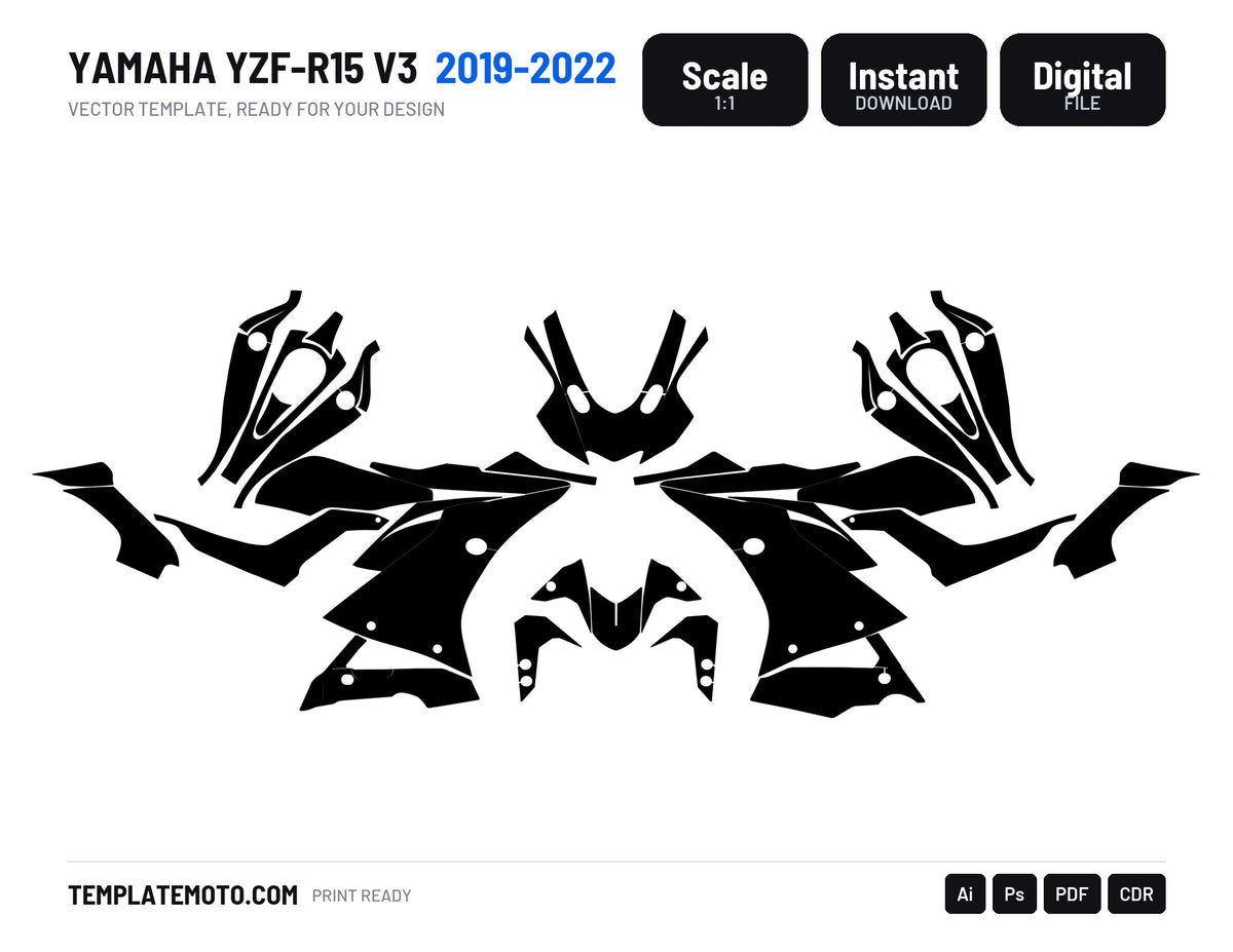 Yamaha YZF R15 V3 (2019-2022) Streetbike Graphics Template Vector, scale 1:1 vector file