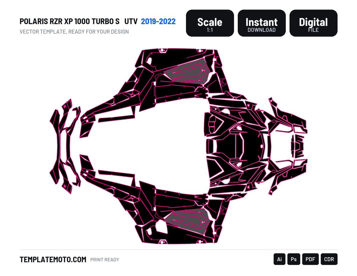 POLARIS RZR XP 1000 TURBO S 2019-2022 UTV Graphics Template Vector, scale 1:1 vector file