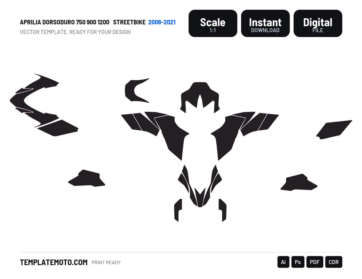 Aprilia 750 Dorsoduro (2008-2014) Streetbike Graphics Template Vector, scale 1:1 vector file