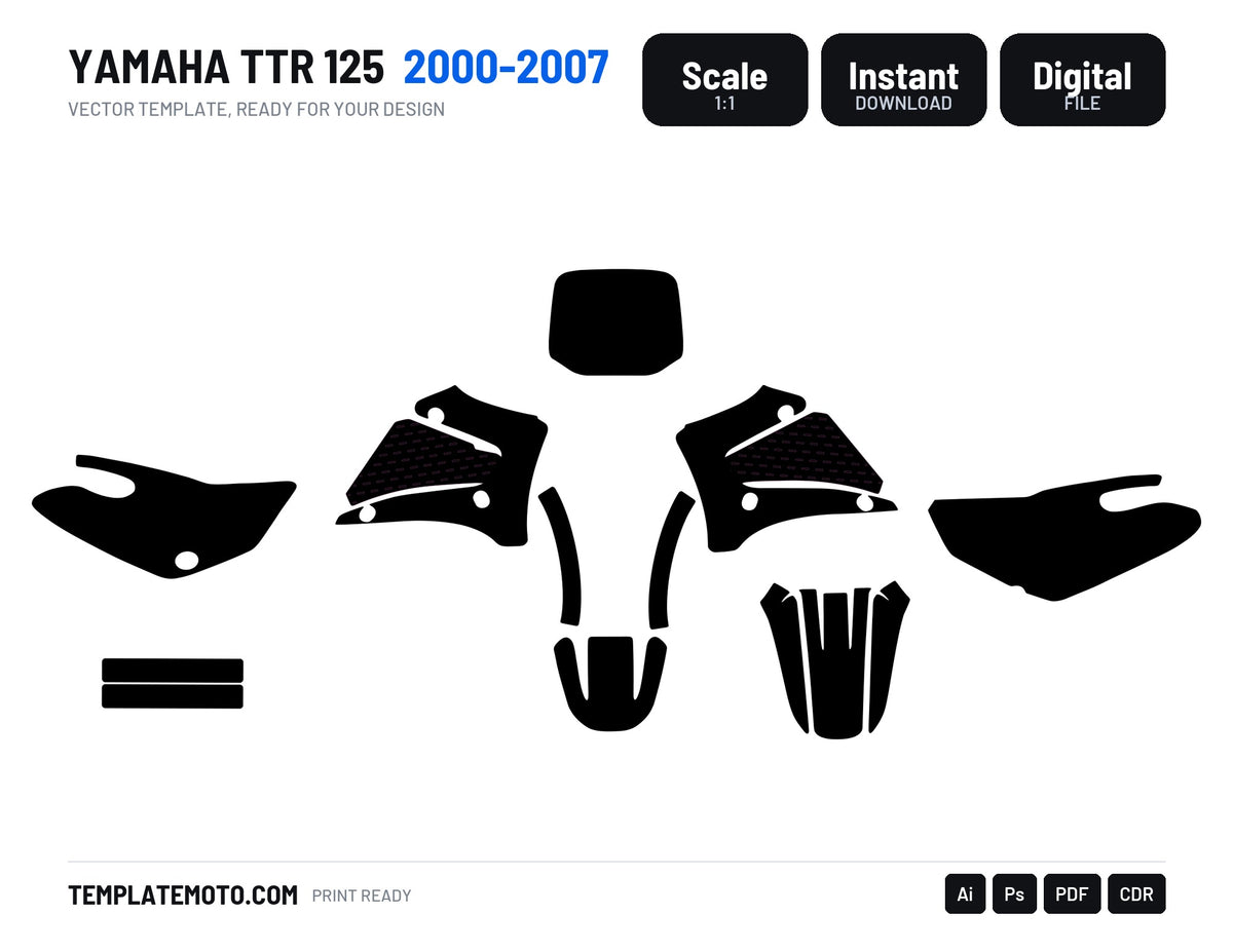 Yamaha TTR 125 2000 2001 2002 2003 2004 2005 2006 2007 Graphics Template, scale 1:1 vector file