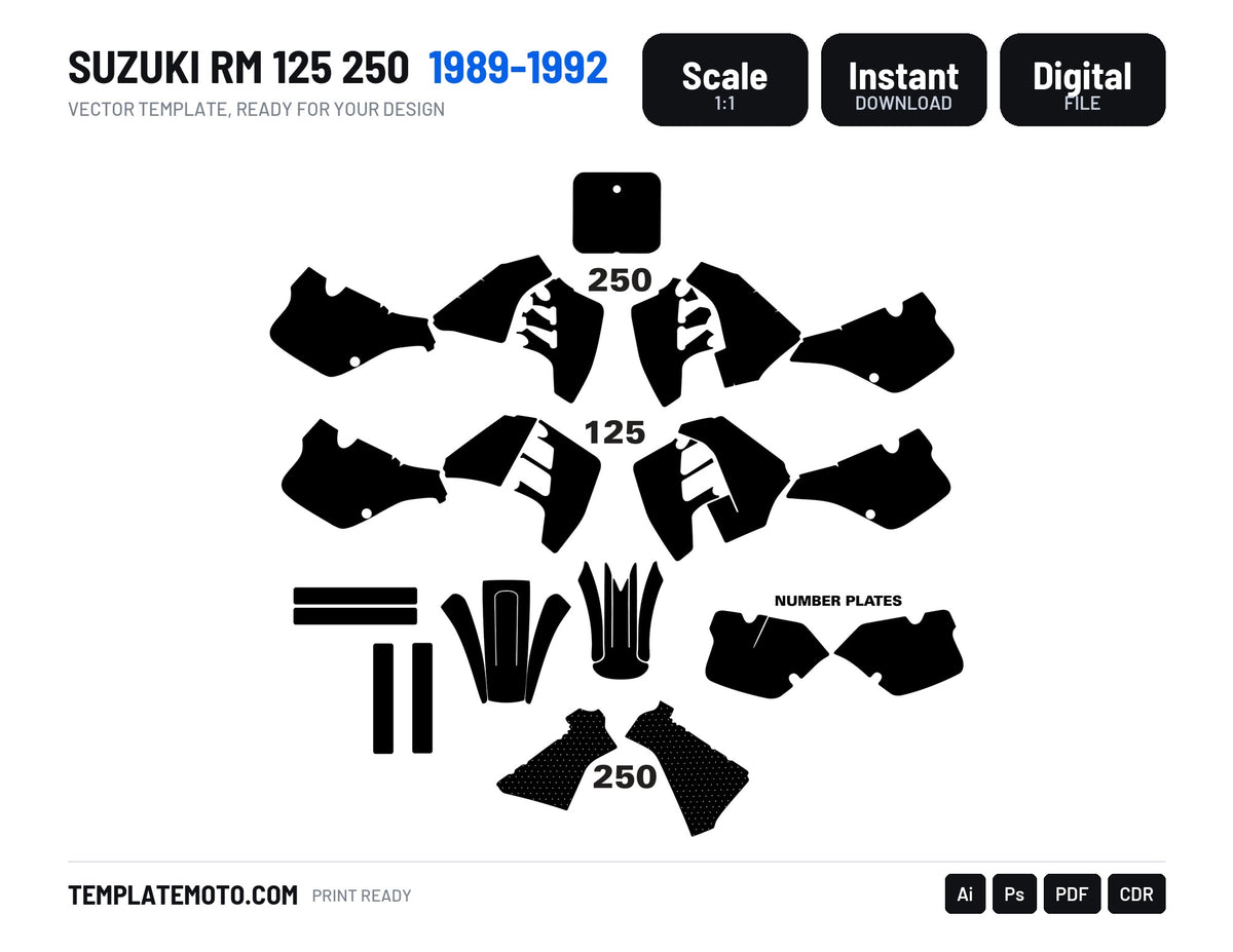 SUZUKI RM 125 250 1989-1992 Graphics Template Vector, scale 1:1 vector file