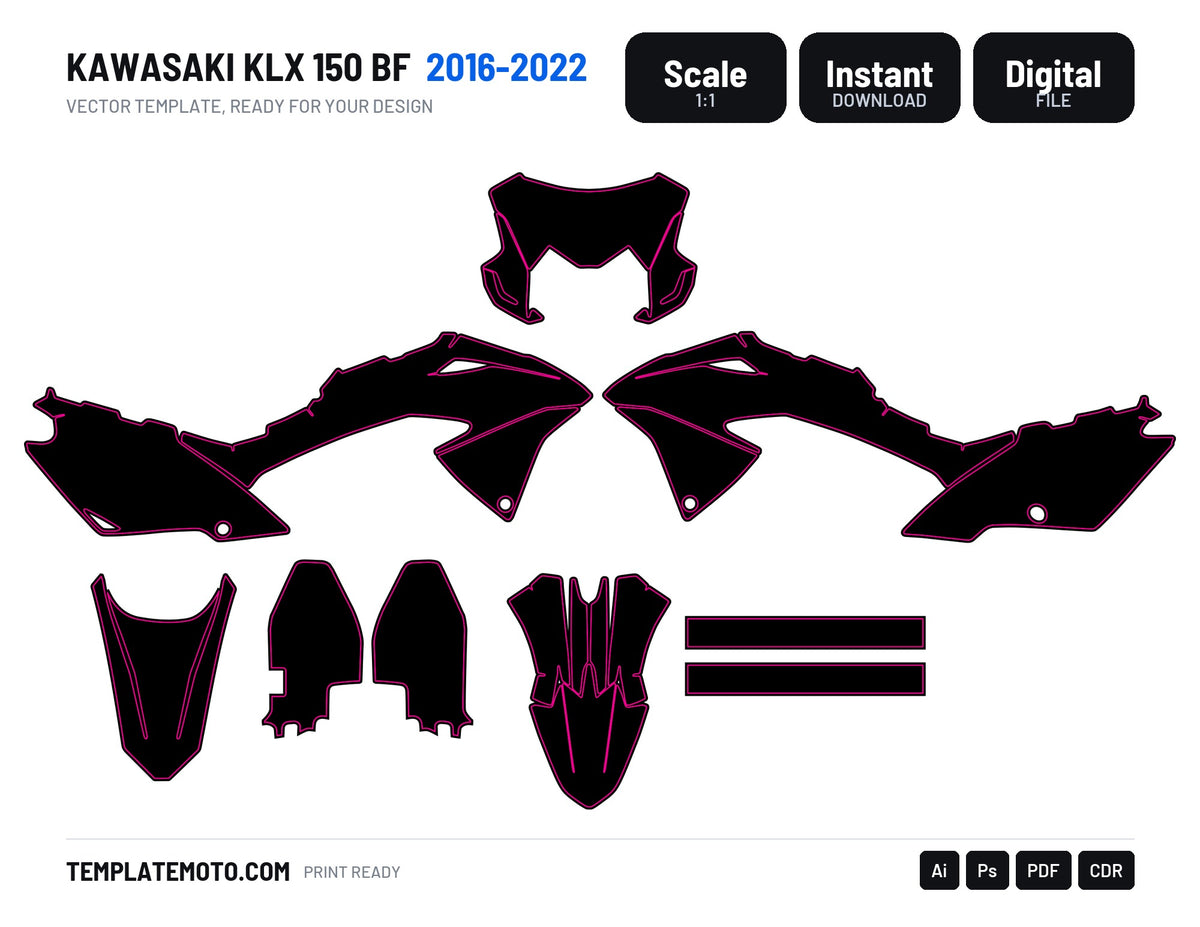 KAWASAKI KLX 150 BF 2017-2022 Graphics Template Vector, scale 1:1 vector file