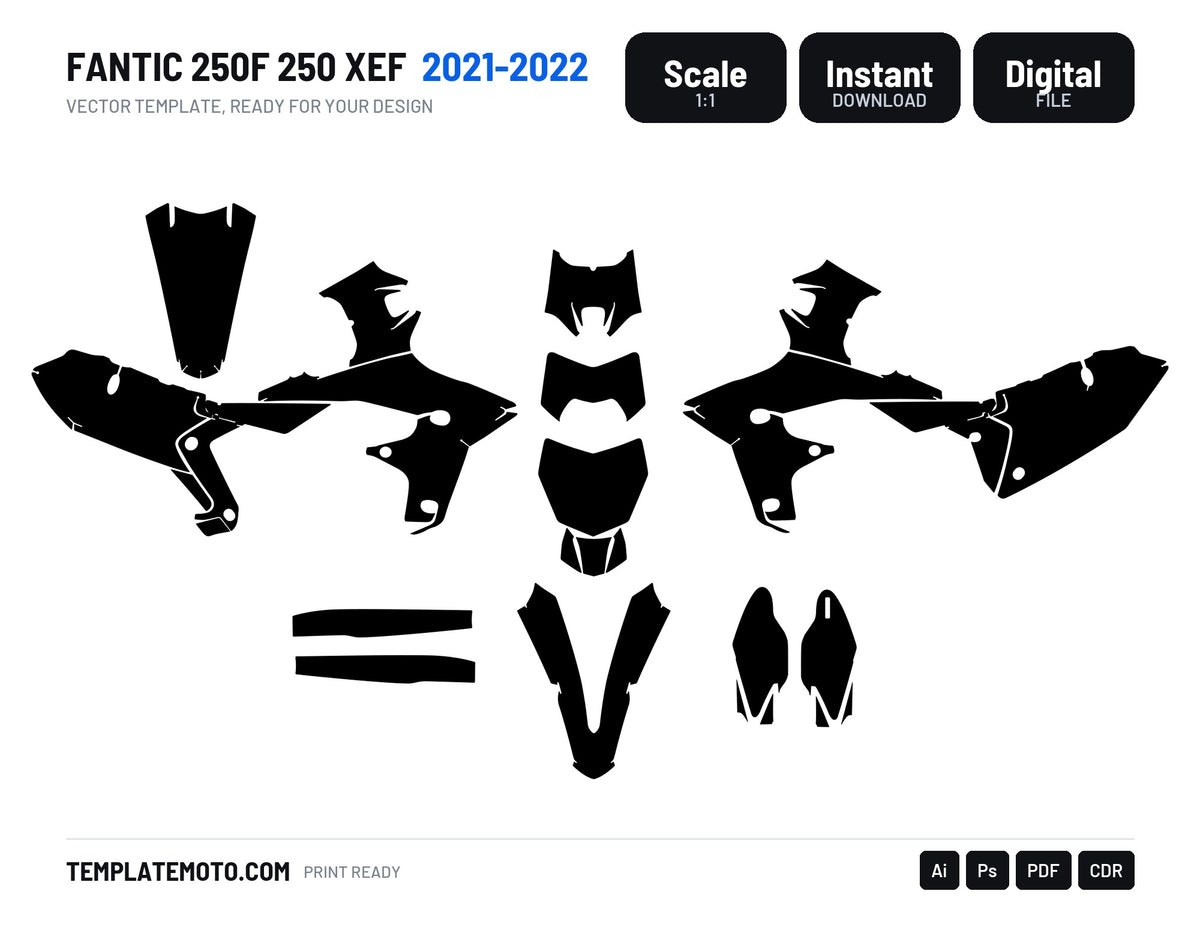 FANTIC 250F 250 XEF 2021-2022 Graphics Template Vector, scale 1:1 vector file
