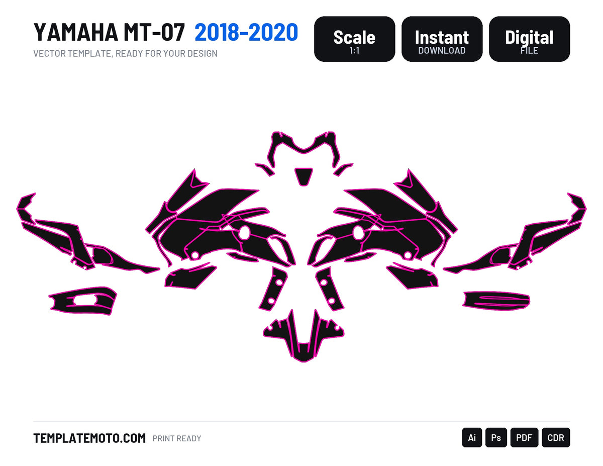 Yamaha MT-07 (2018-2019-2020) Streetbike Graphics Template Vector, scale 1:1 vector file
