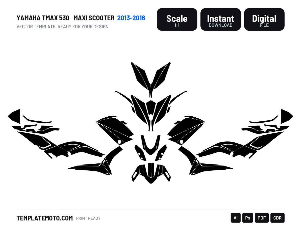 YAMAHA TMAX 530 2013-2016 Maxi Scooter Graphics Template Vector, scale 1:1 vector file