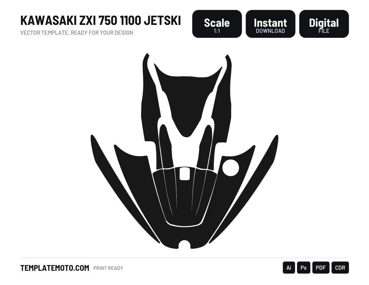 KAWASAKI ZXI 750 1100 Jetski Graphics Template Vector, scale 1:1 vector file