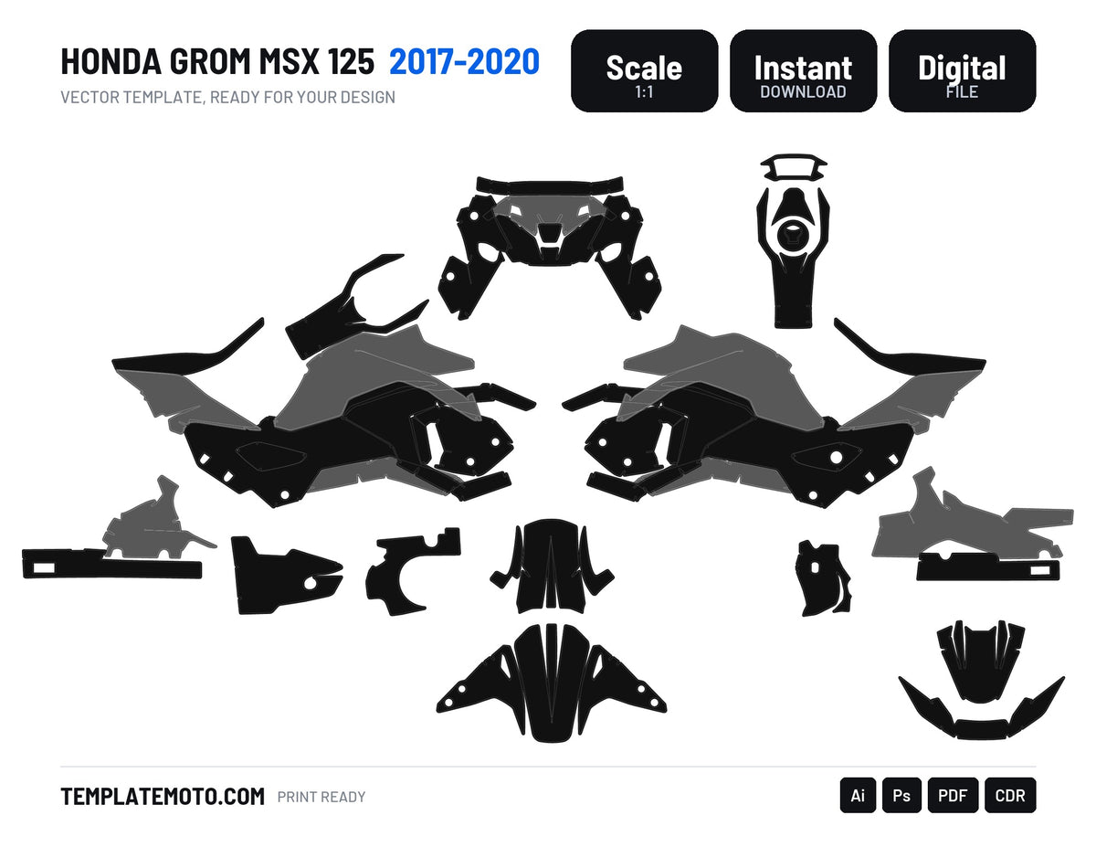 HONDA GROM MSX 125 2017-2020 Graphics Template Vector, scale 1:1 vector file
