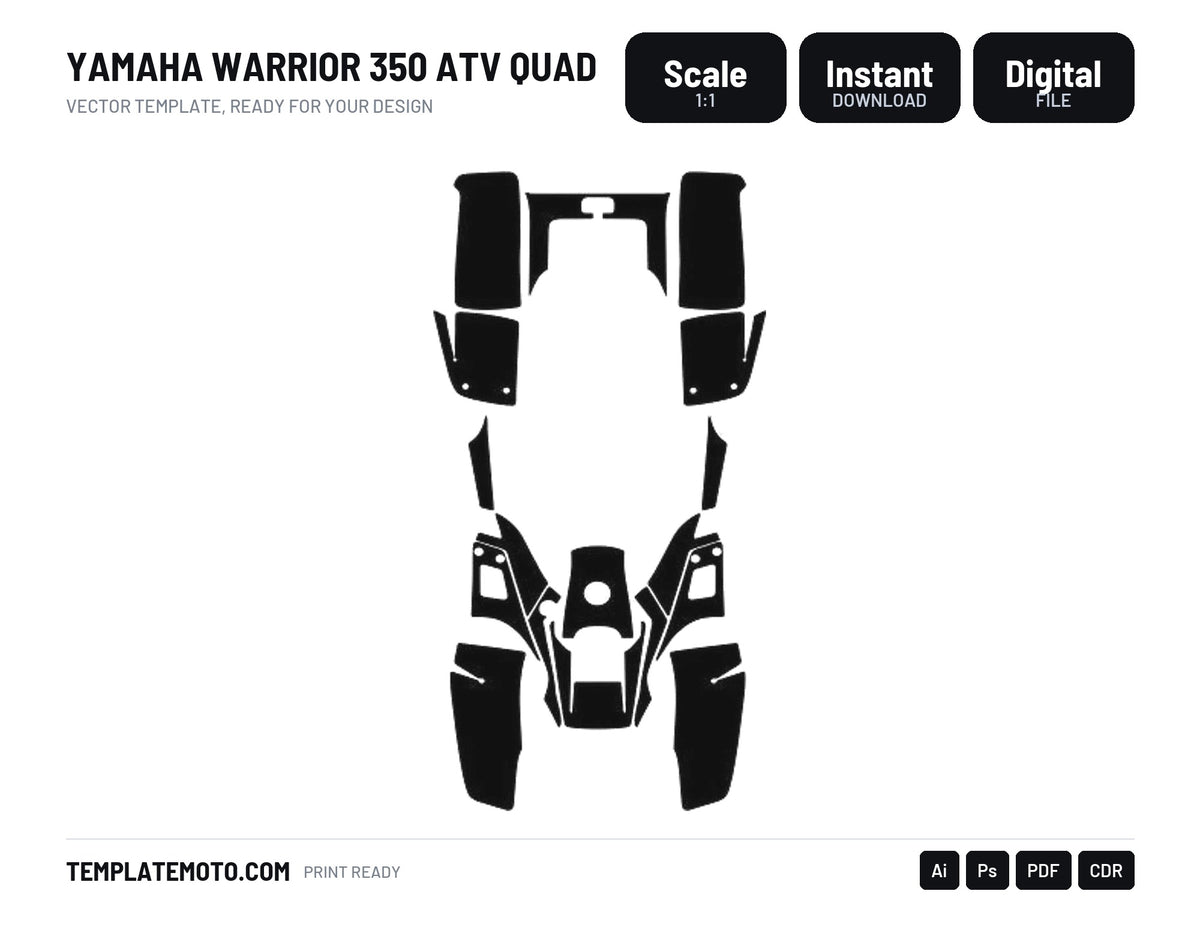 YAMAHA WARRIOR 350 ATV Quad Graphics Template Vector, scale 1:1 vector file