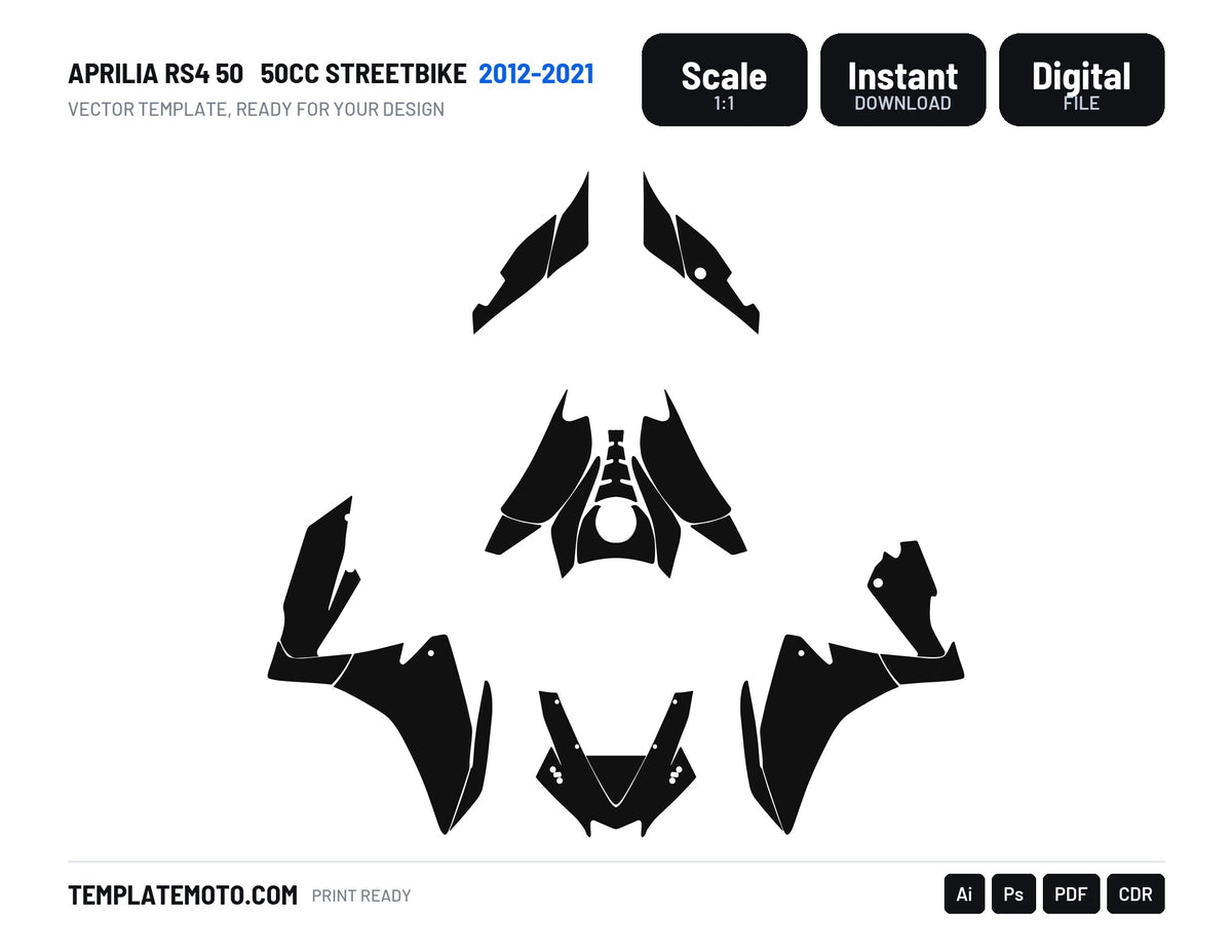 APRILIA RS4 50 2012-2021 50cc Streetbike Graphics Template Vector, scale 1:1 vector file
