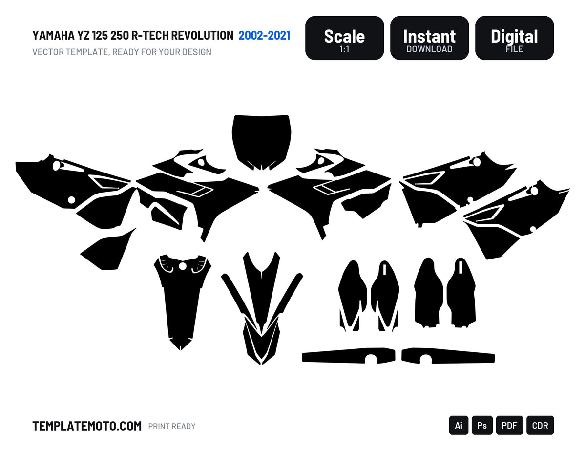 YAMAHA YZ 125 250 R-TECH REVOLUTION 2002-2021 Graphics Template Vector, scale 1:1 vector file