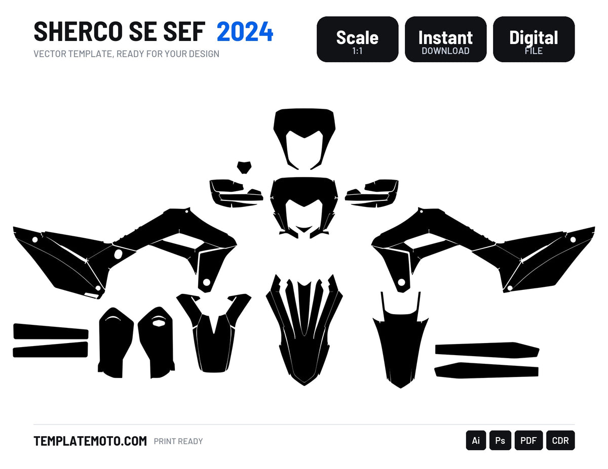 Sherco SE SEF 2024 enduro graphics template, scale 1:1 vector file