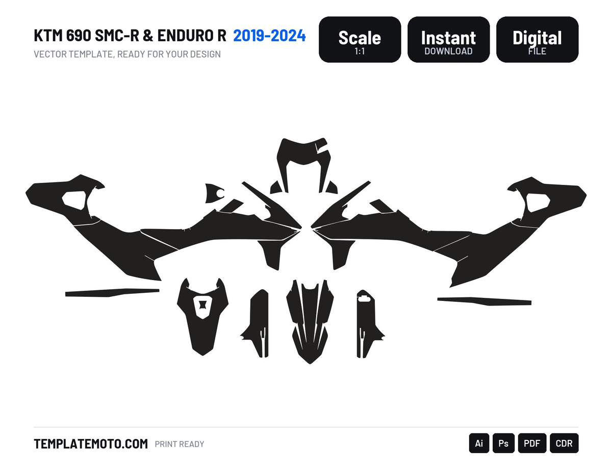 KTM 690 SMC-R and Enduro R 2019-2024 graphics template, scale 1:1 vector file