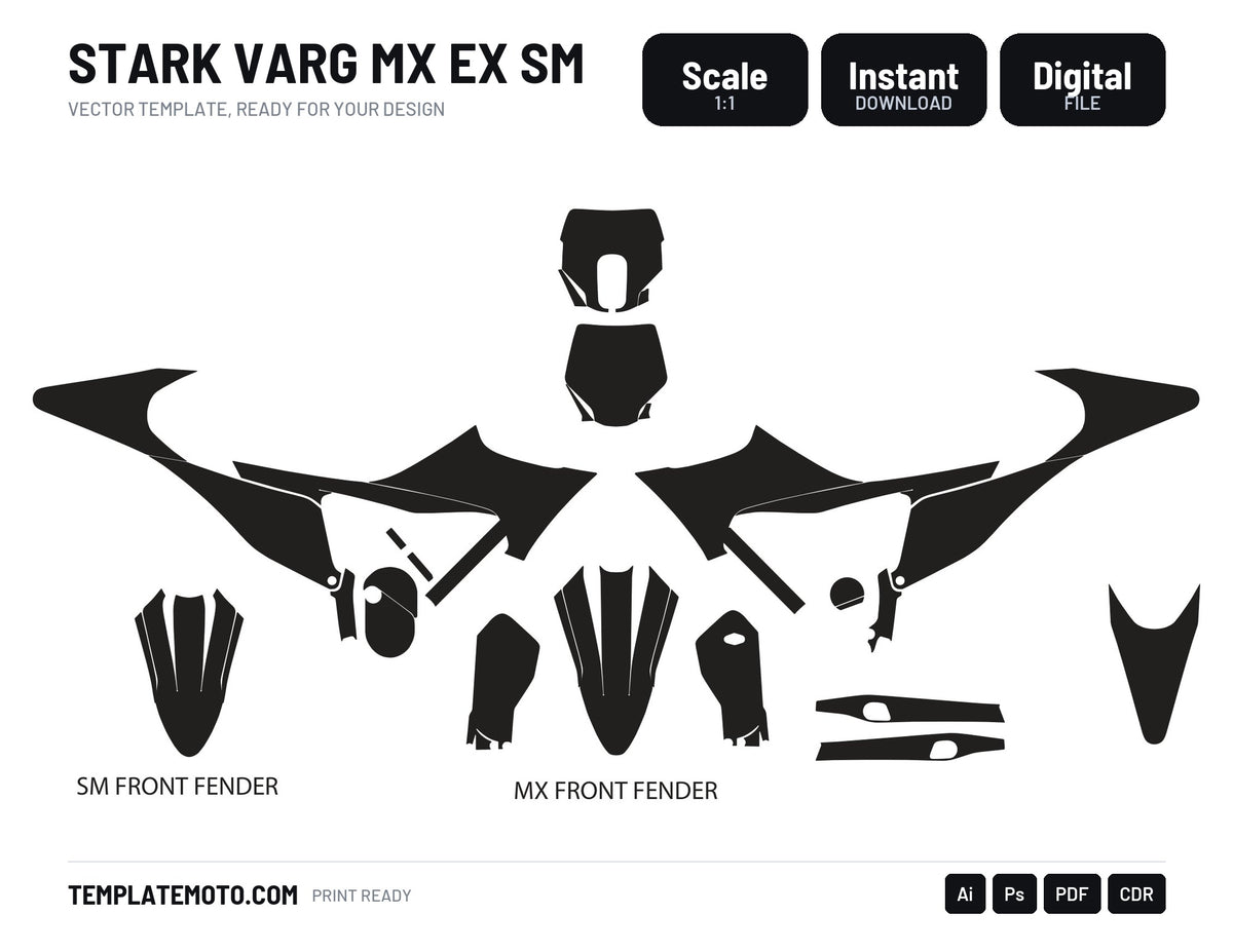 Stark Varg MX EX SM graphics template, scale 1:1 vector file