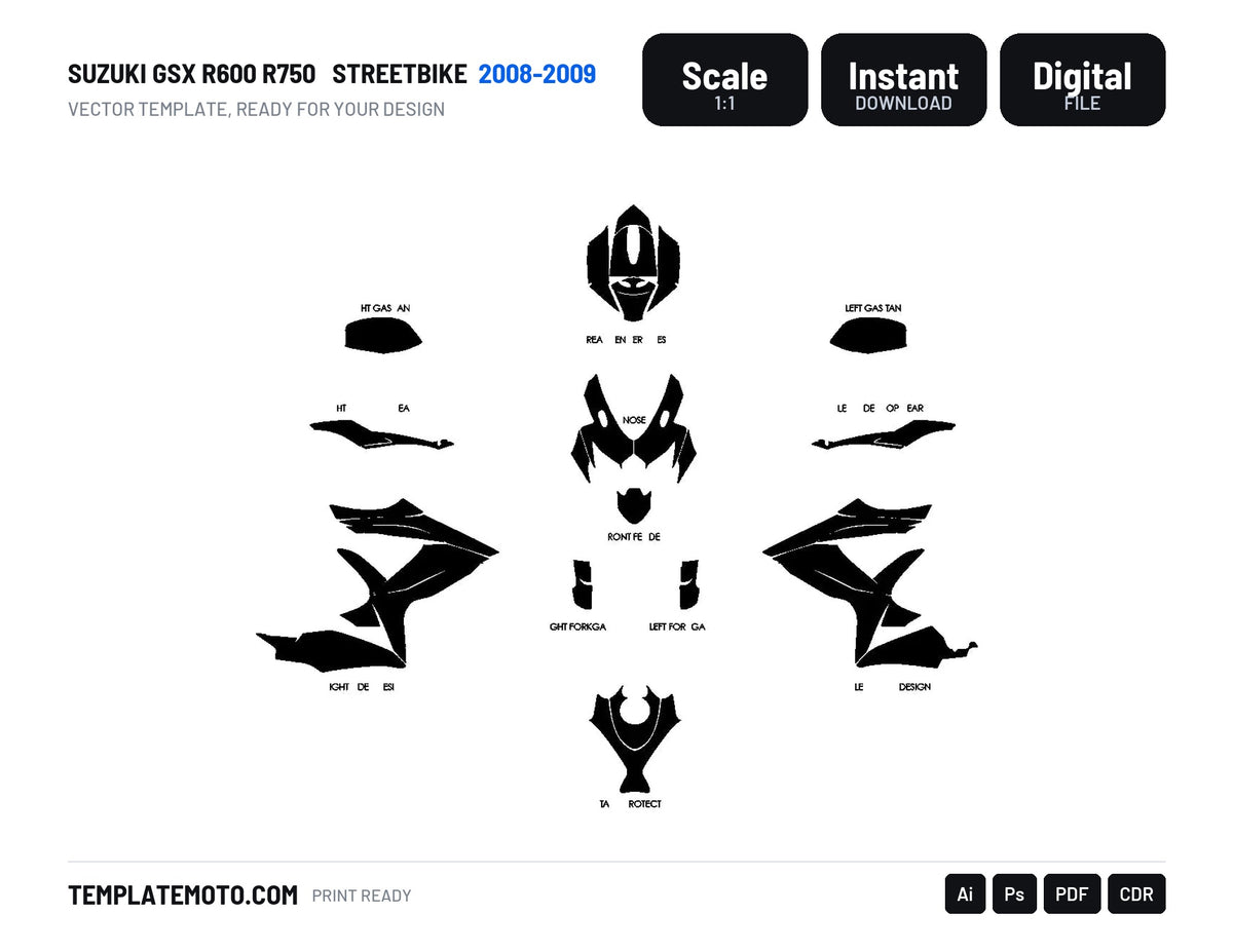 SUZUKI GSX R600 R750 2008-2009 Streetbike Graphics Template Vector