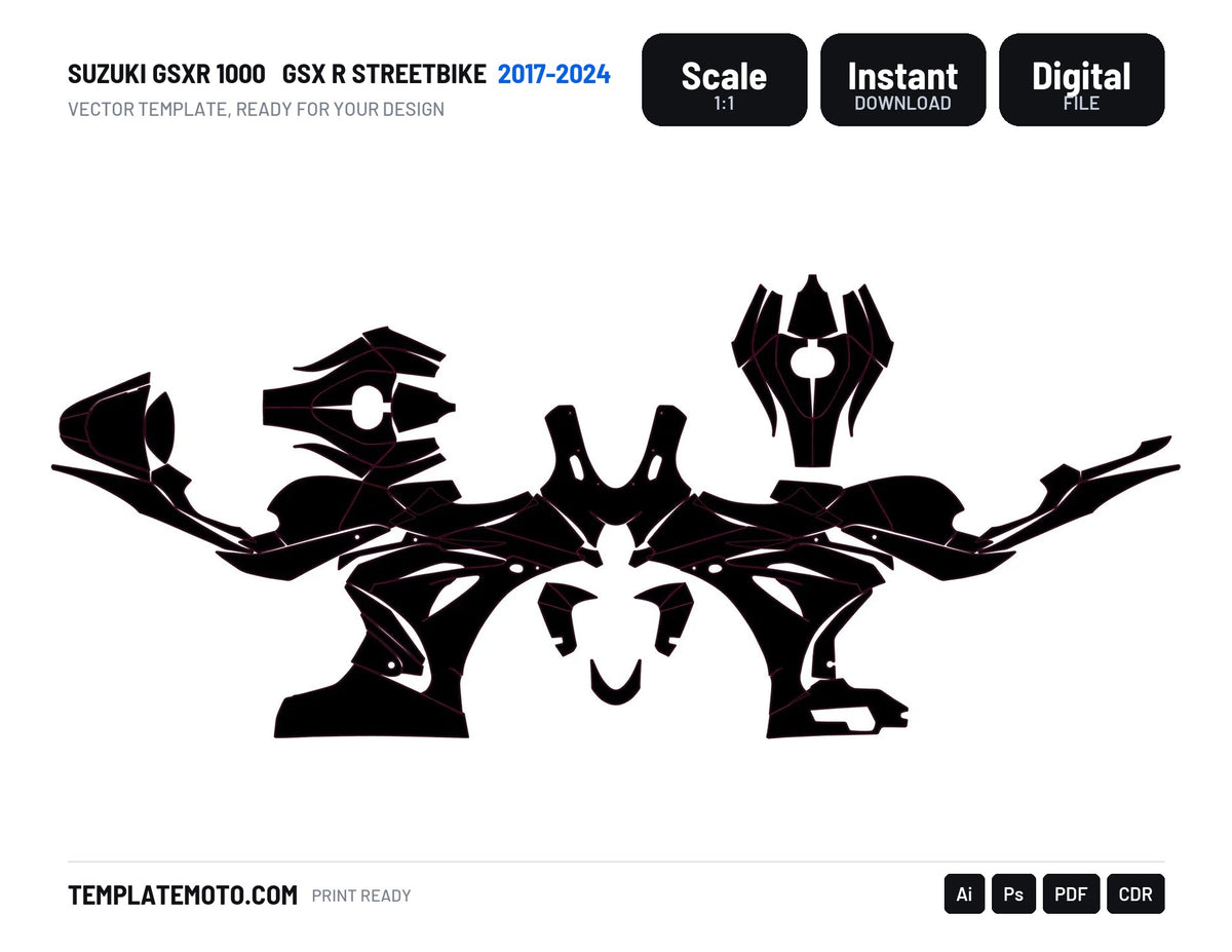 SUZUKI GSXR 1000 2017-2024 GSX R Streetbike Template Graphics Vector