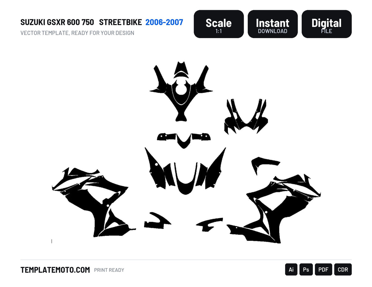 SUZUKI GSXR 600 750 2006-2007 Streetbike Graphics Template Vector