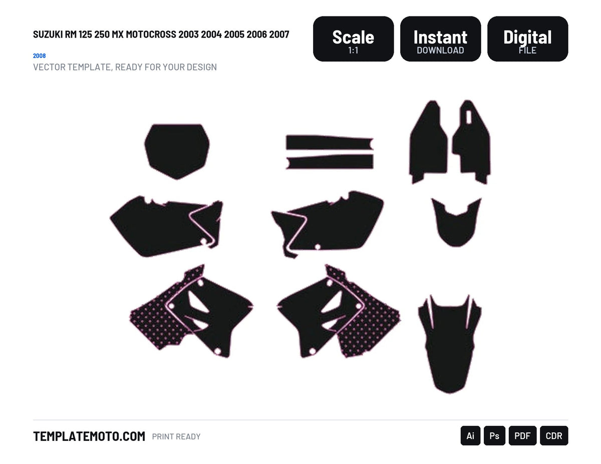 Suzuki RM 125 250 MX Motocross 2003 2004 2005 2006 2007 2008 Graphics Template