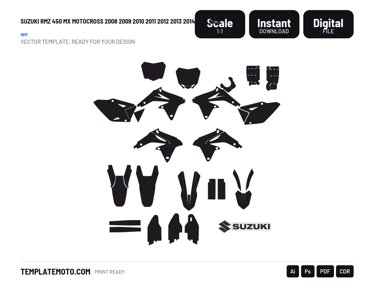 Suzuki RMZ 450 MX Motocross 2008 2009 2010 2011 2012 2013 2014 2015 2016 2017 Graphics Template