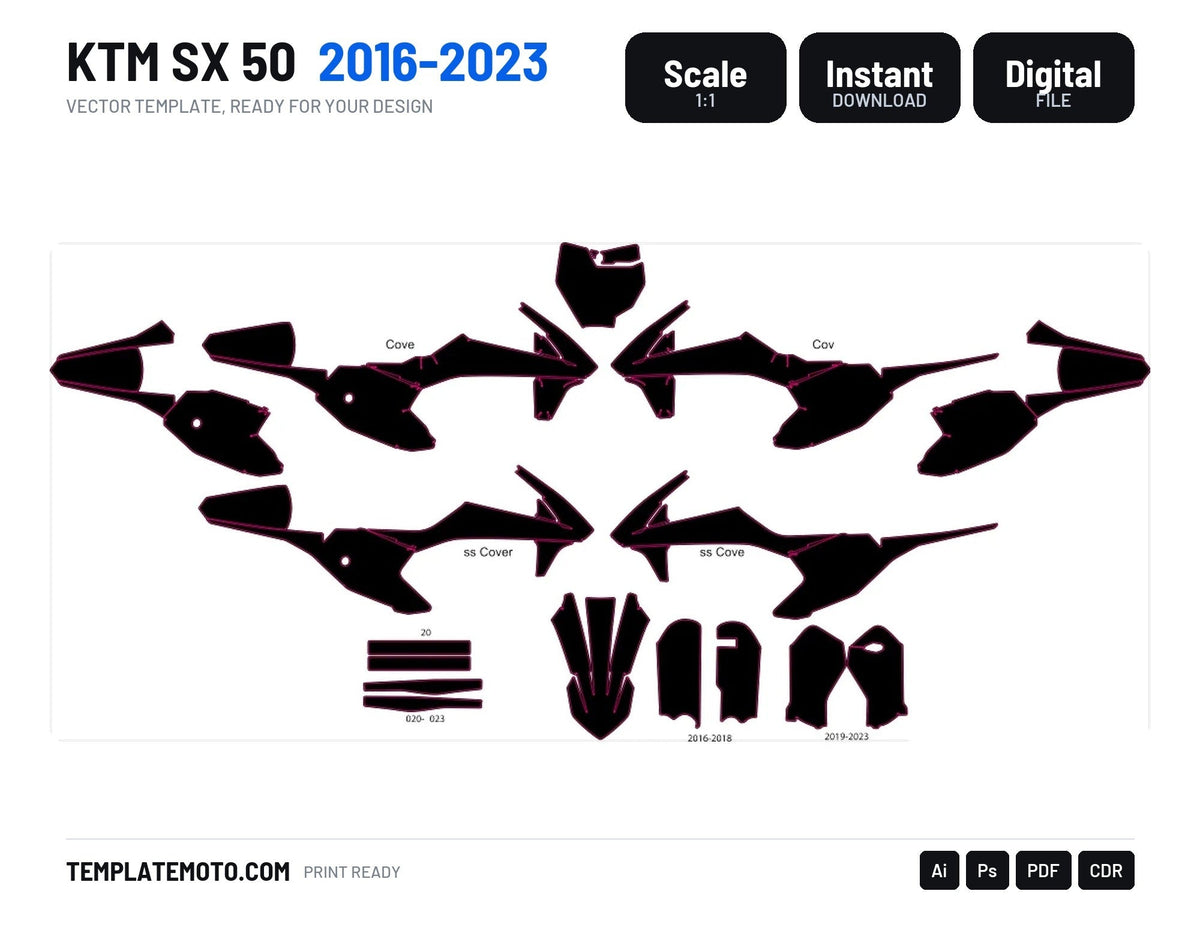 KTM SX 50 2016-2023 graphics template, scale 1:1 vector file