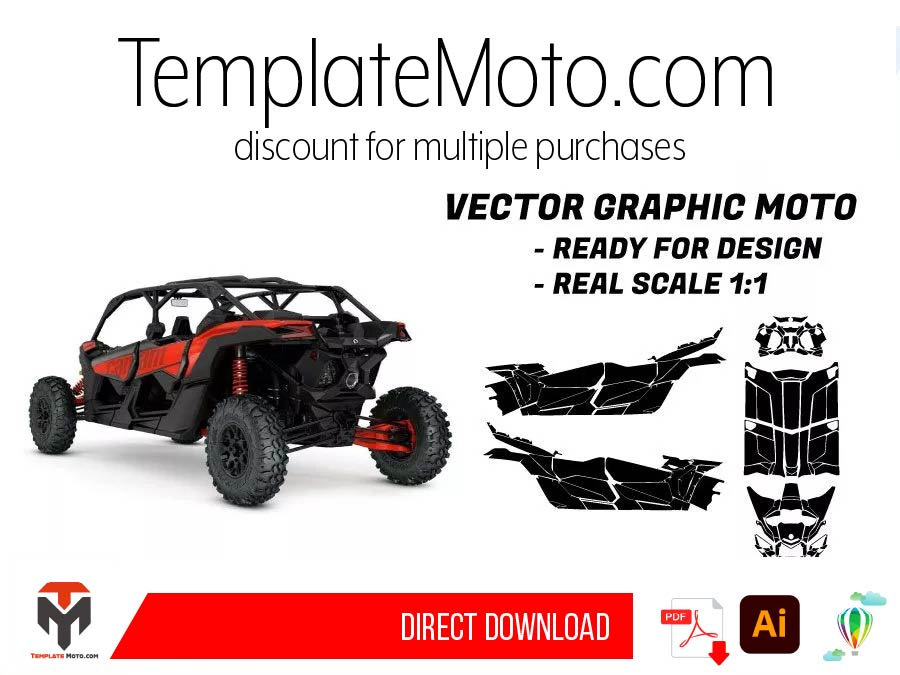 CAN AM MAVERICK X3 MAX X RS TURBO RR 4 2017-2023 UTV Graphics Template Vector