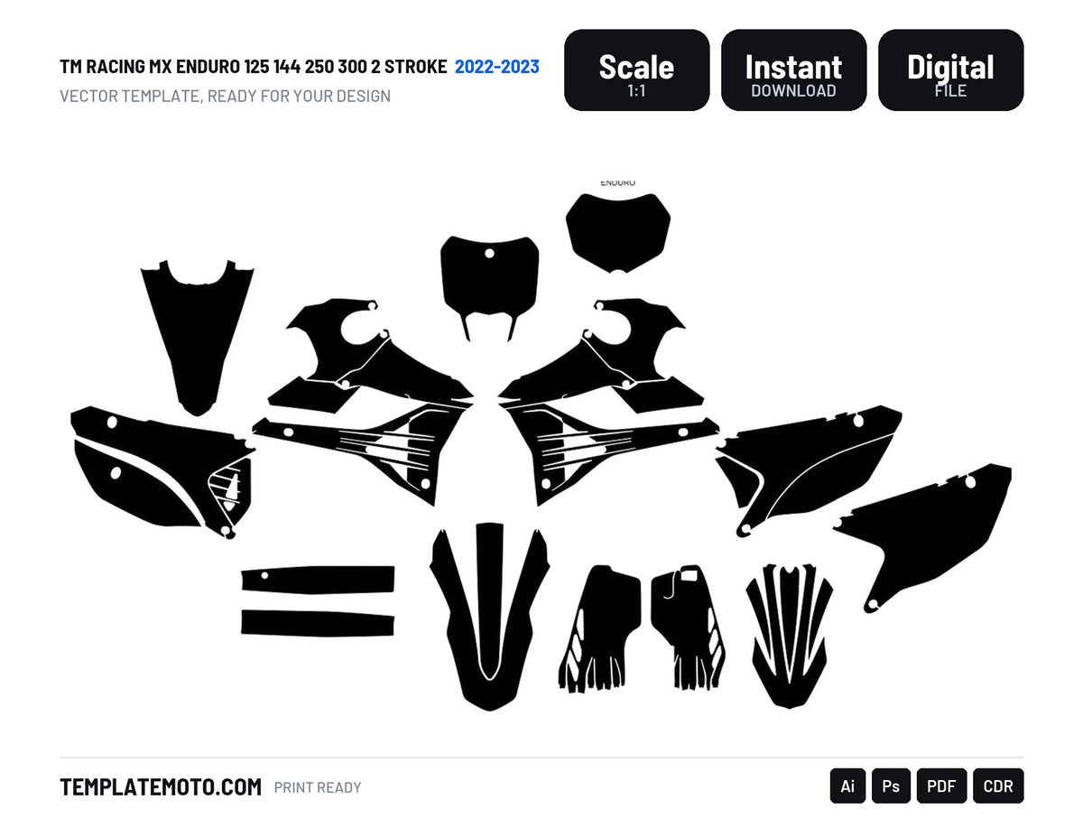 TM RACING MX ENDURO 125 144 250 300 2 STROKE 2022-2023 Graphics Template Vector