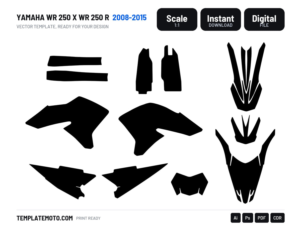 Yamaha WR 250X WR 250R 2008-2015 graphics template, scale 1:1 vector file