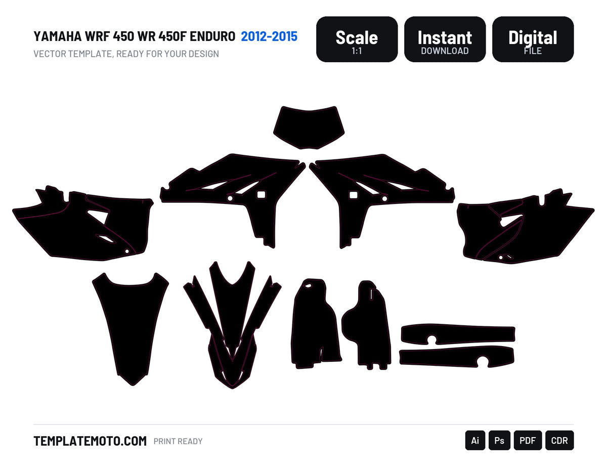 Yamaha WRF 450 WR 450F Enduro 2012-2015 Graphics Template Vector, scale 1:1 vector file