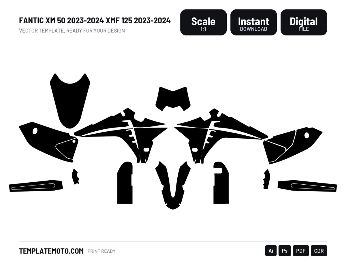 FANTIC XM 50 2023-2024 XMF 125 2023-2024 Graphics Template Vector, scale 1:1 vector file