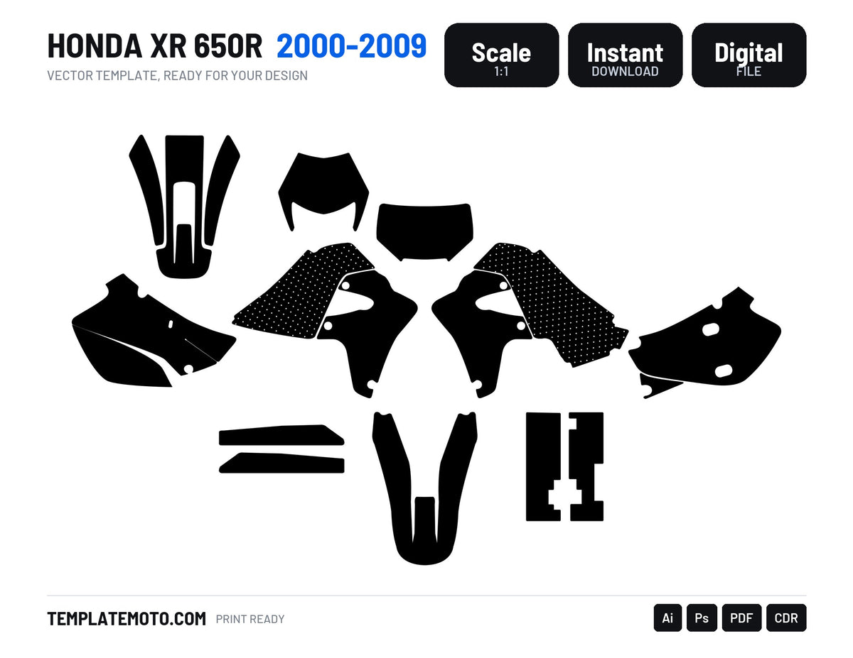 Honda XR 650R 2000-2009 graphics template, scale 1:1 vector file