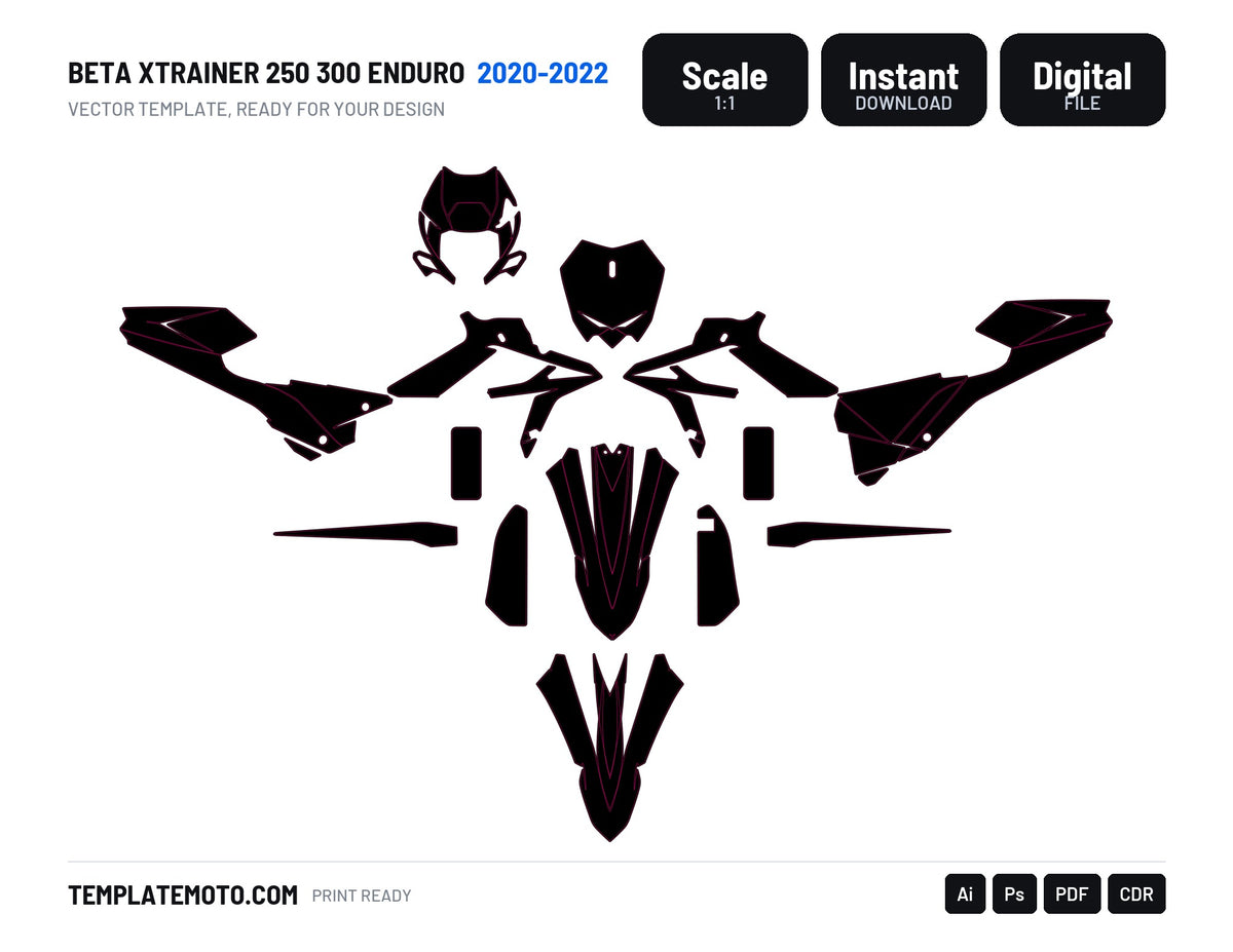 Beta Xtrainer 250 300 Enduro 2020-2022 Graphics Template Vector, scale 1:1 vector file