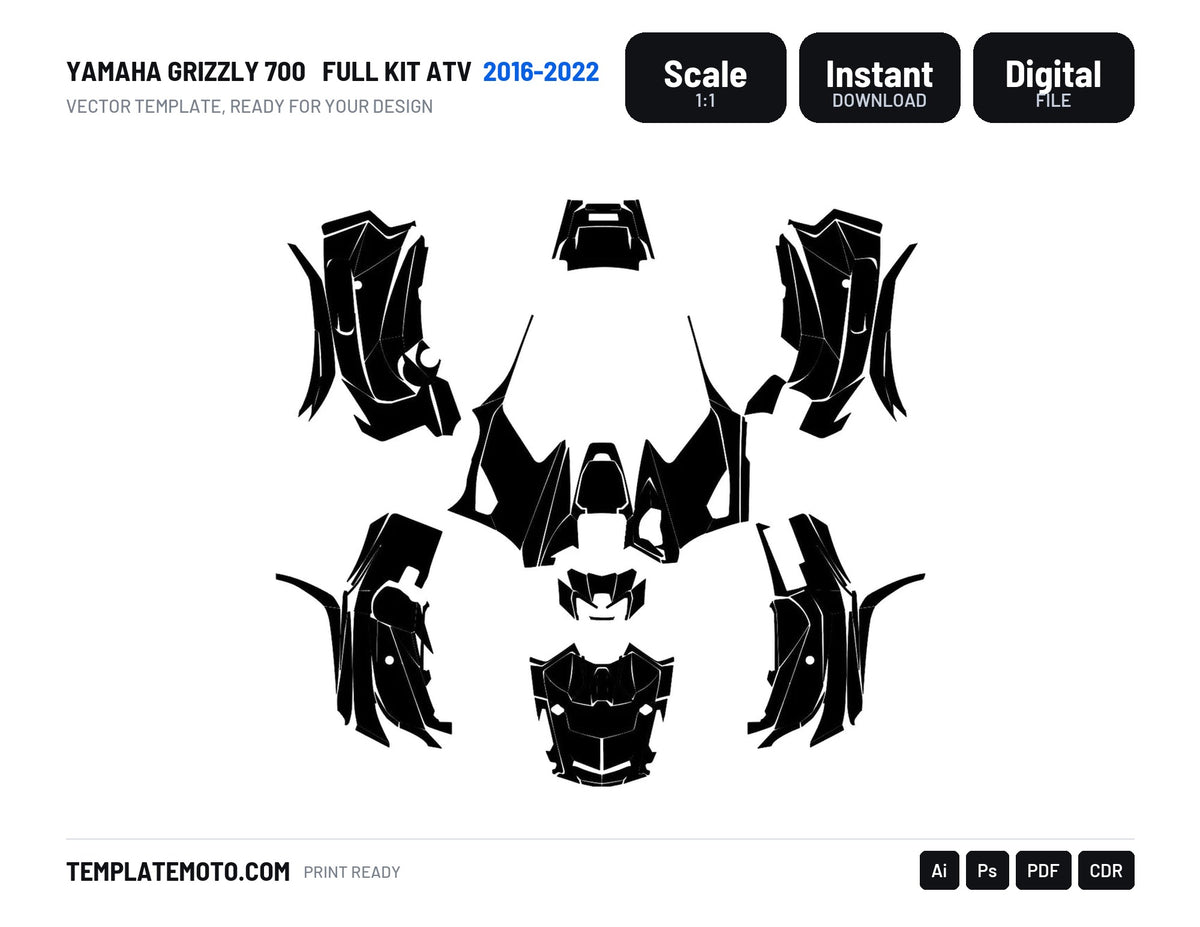 YAMAHA GRIZZLY 700 2016-2022 full kit ATV Vector Graphics Template