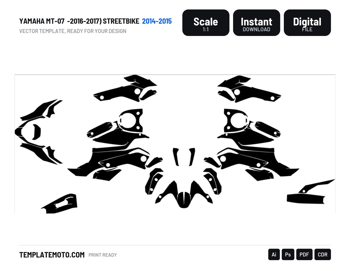 YAMAHA MT-07 (2014-2015-2016-2017) Streetbike Graphics Template Vector