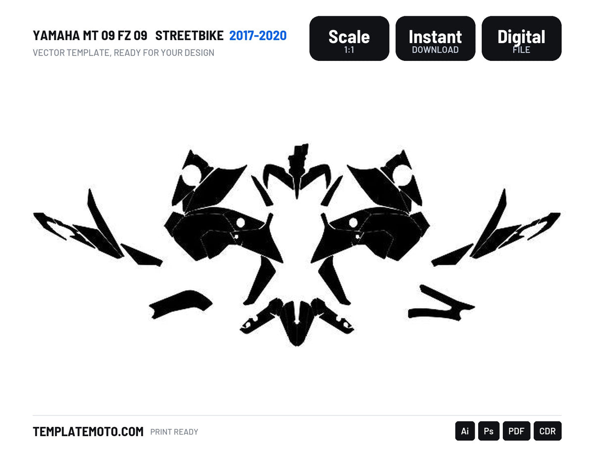 YAMAHA MT 09 FZ 09 2017-2020 Streetbike Graphics Template Vector