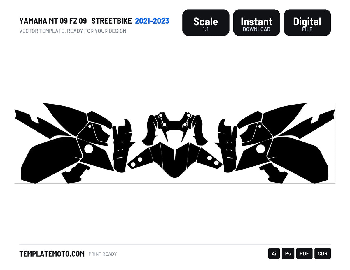 YAMAHA MT 09 FZ 09 2021-2023 Streetbike Graphics Template Vector