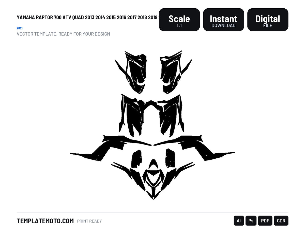 Yamaha Raptor 700 ATV Quad 2013 2014 2015 2016 2017 2018 2019 2020 2021 Graphics Template
