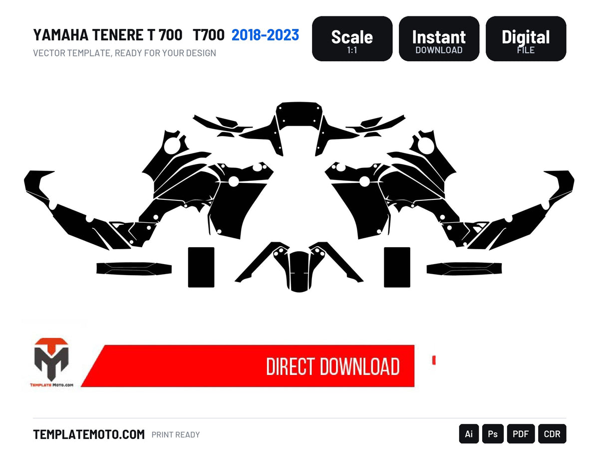 YAMAHA TENERE T 700 2018-2023 T700 Graphics Template Vector