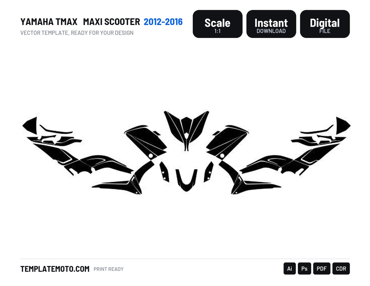 Yamaha TMAX (2012-2016) Maxi Scooter Graphics Template Vector